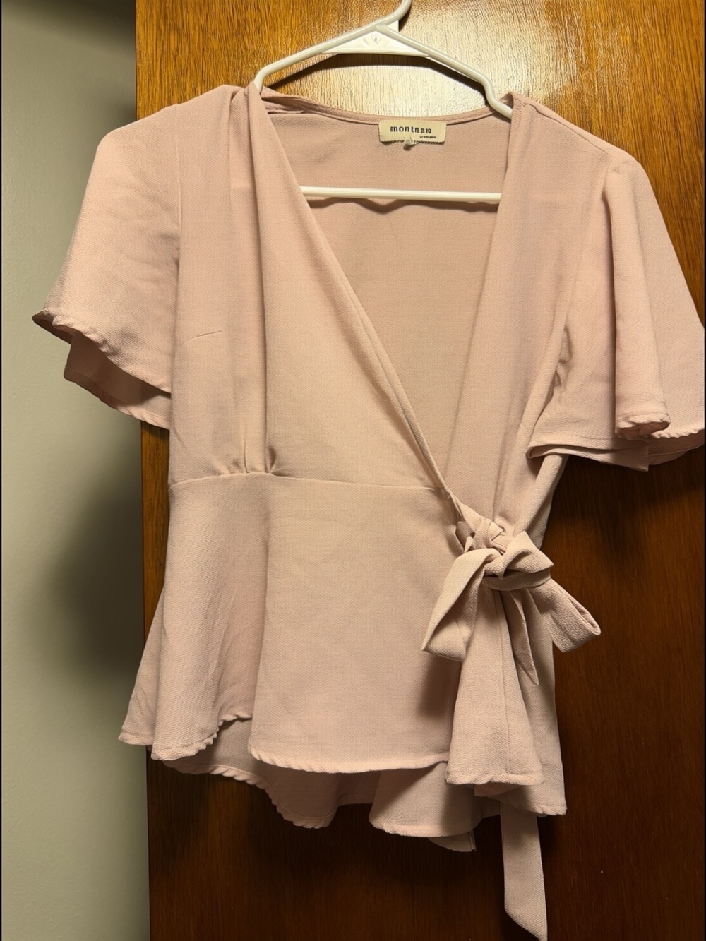 Monteau Soft Pink Wrap Peplum Blouse